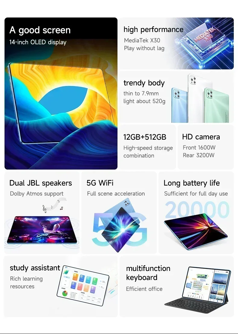 Nueva versión Global Tablet Android iPad Air Pro 14 pulgadas HD Snapdragon 870 Tablet PC 5G tarjeta SIM Dual o Wifi Google Play tabletas