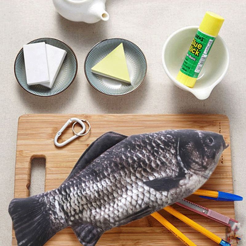 Carp Pen Bag Realistic Fish Shape Make-up Pouch Pen Pencil Case With Zipper Makeup Pouch Casual Gift Toiletry Wash Funny Handbag
