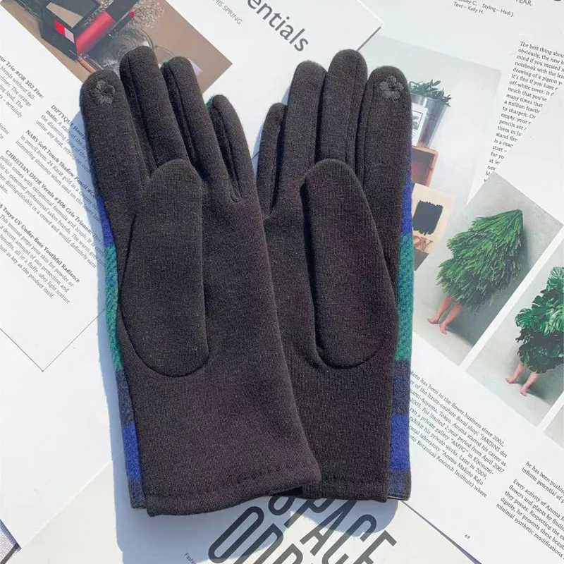 ผู้หญิงใหม่ฤดูหนาวผ้าขนสัตว์ Keep WARM Touch Screen ถุงมือลายสก๊อตนุ่มแฟชั่น Elegant ไดรฟ์ขี่จักรยาน Coldproof ไม่บวม