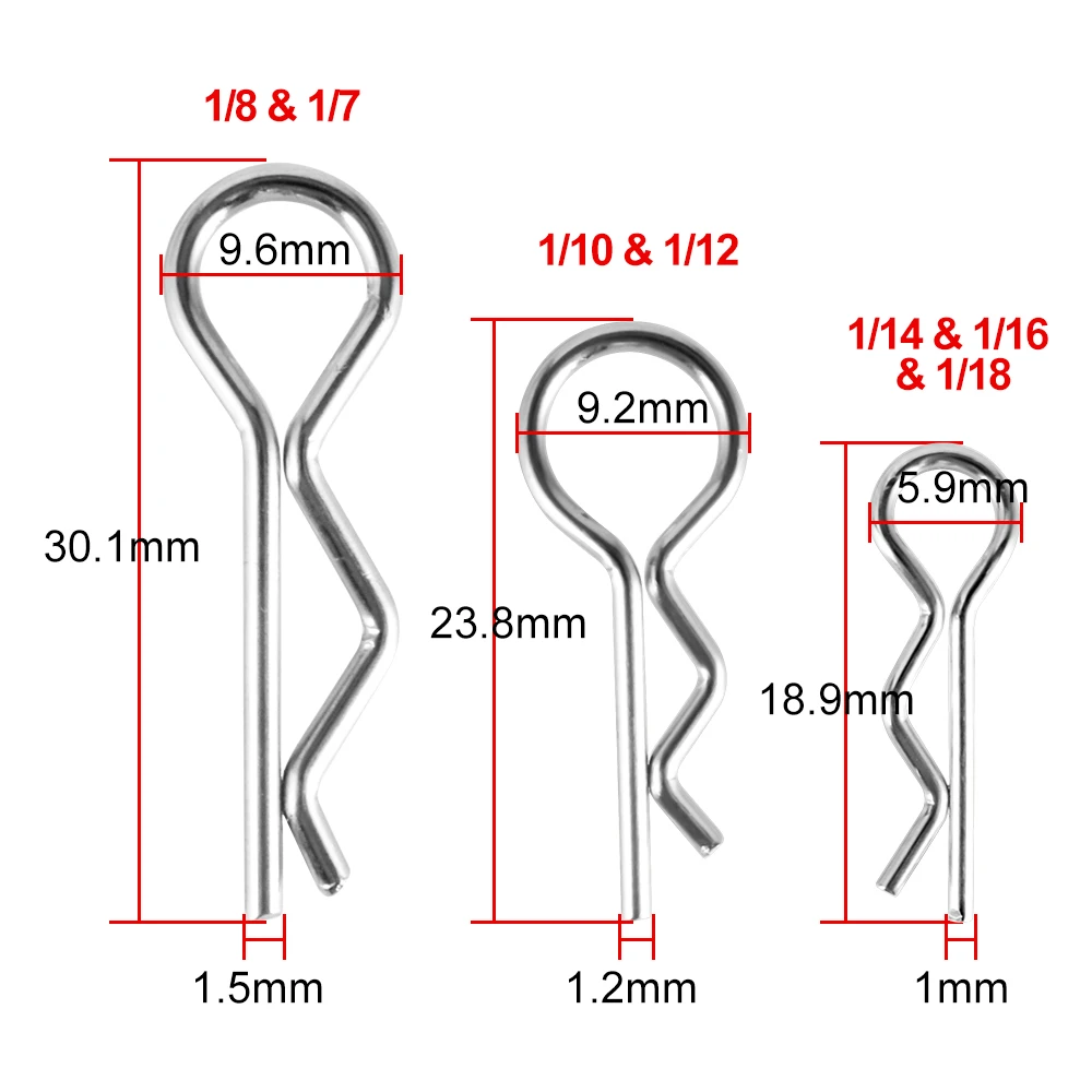 9IMOD 50pcs RC Body คลิป 1/7 1/8 1/10 1/12 1/14 1/16 1/18 โลหะ R หัวเข็มขัดรถบรรทุก Buggy SHELL Pins RC อะไหล่รถยนต์