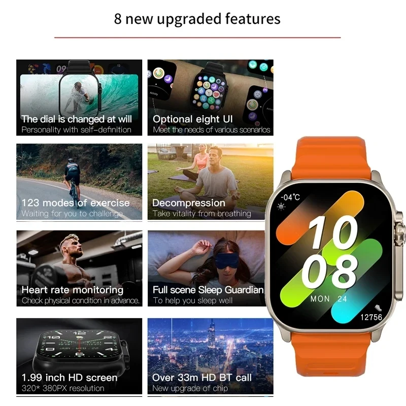 Original t900 ultra 2 relógio inteligente 49mm das mulheres dos homens bluetooth chamada bt jogo de música carregamento sem fio nfc smartwatch para android ios