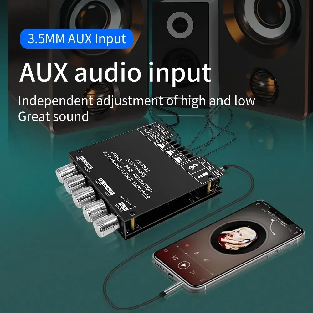 ZK-TB21 Bluetooth 5.0 ซับวูฟเฟอร์เครื่องขยายเสียง 50W * 2 + 100W 2.1 Channel Power Audio สเตอริโอเบส AMP ชิป TPA3116D2