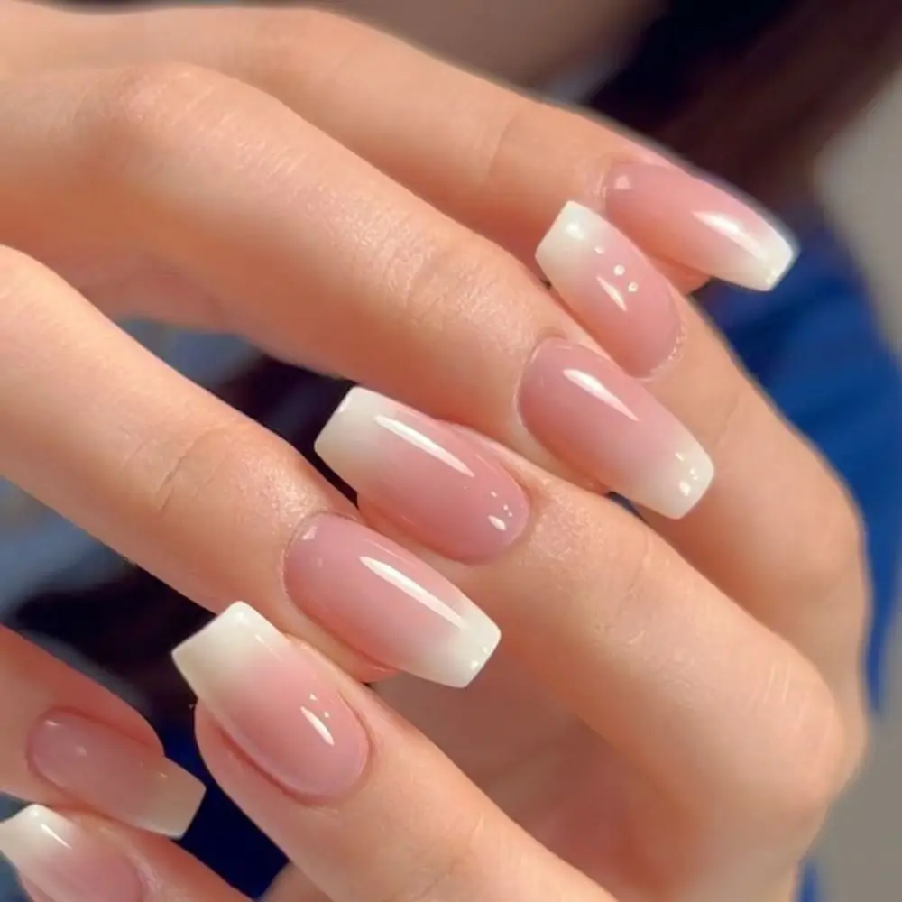 Impermeável Gradiente Unhas Postiças, Francês Bailarina Prego, Médio Caixão Unhas Postiças, Pressione em Unhas Dicas, 24pcs