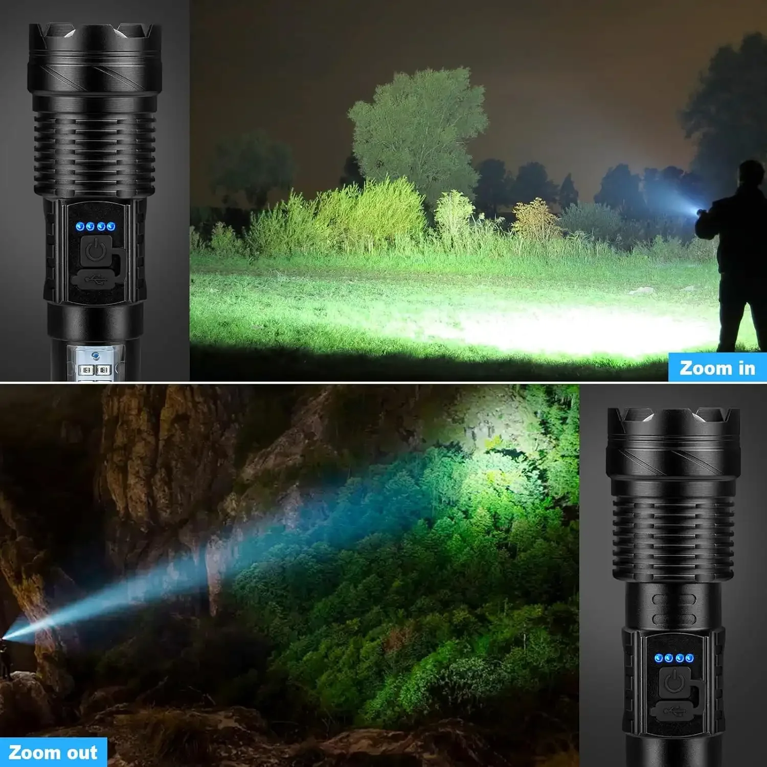 Sterk licht Zaklamp opladen, lang uithoudingsvermogen, multifunctionele buitenverlichting met groot bereik, zaklamp met werklamp
