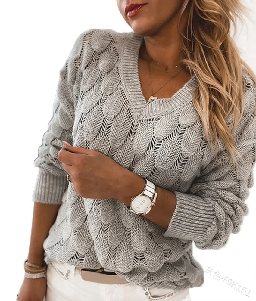Pullover Mode frauen Pullover Langarm 2022 Frauen Pullover V-ausschnitt Aushöhlen Einfarbig Casual Pullover Top