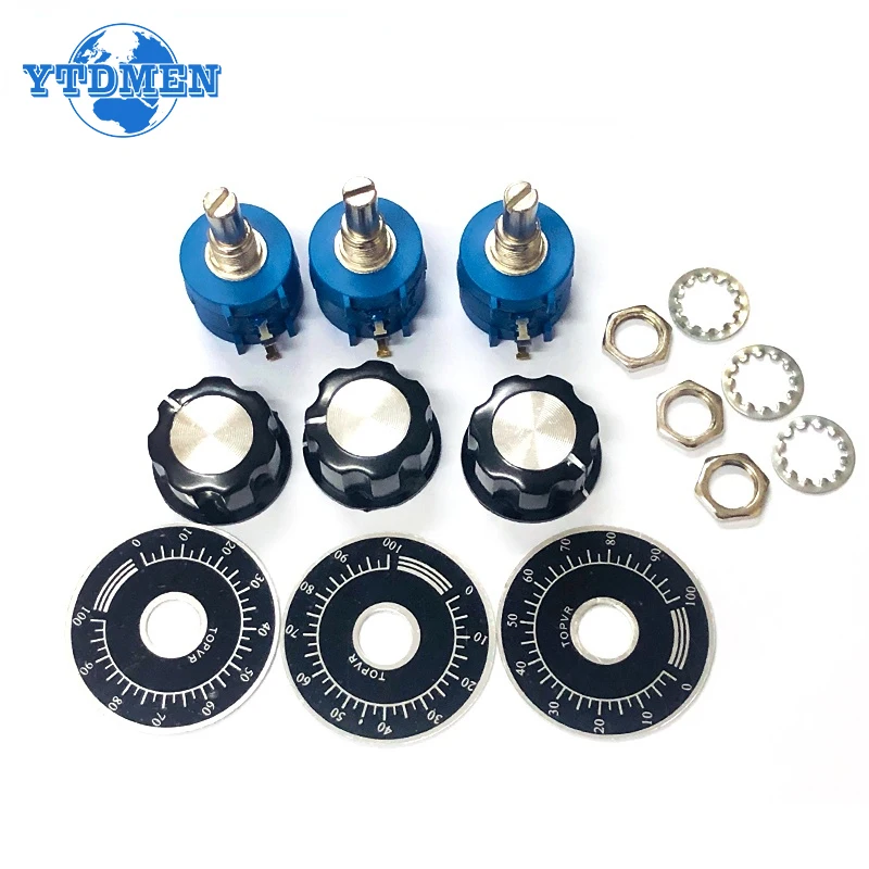 1 Satz 3590S Multiturn-Potentiometer 10k Variabler Widerstand 2W 3590S-2-103L 500 1K 5K 20K 50K 100K Ohm mit Knopfkappenpotentiometer