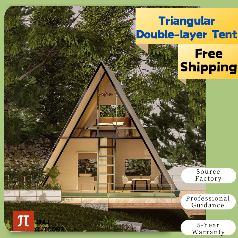 Barraca triangular oxford de dupla camada, tubo quadrado galvanizado, dois andares, cabine de villa, anti-luz, luxo, chuva, acampamento, glamping