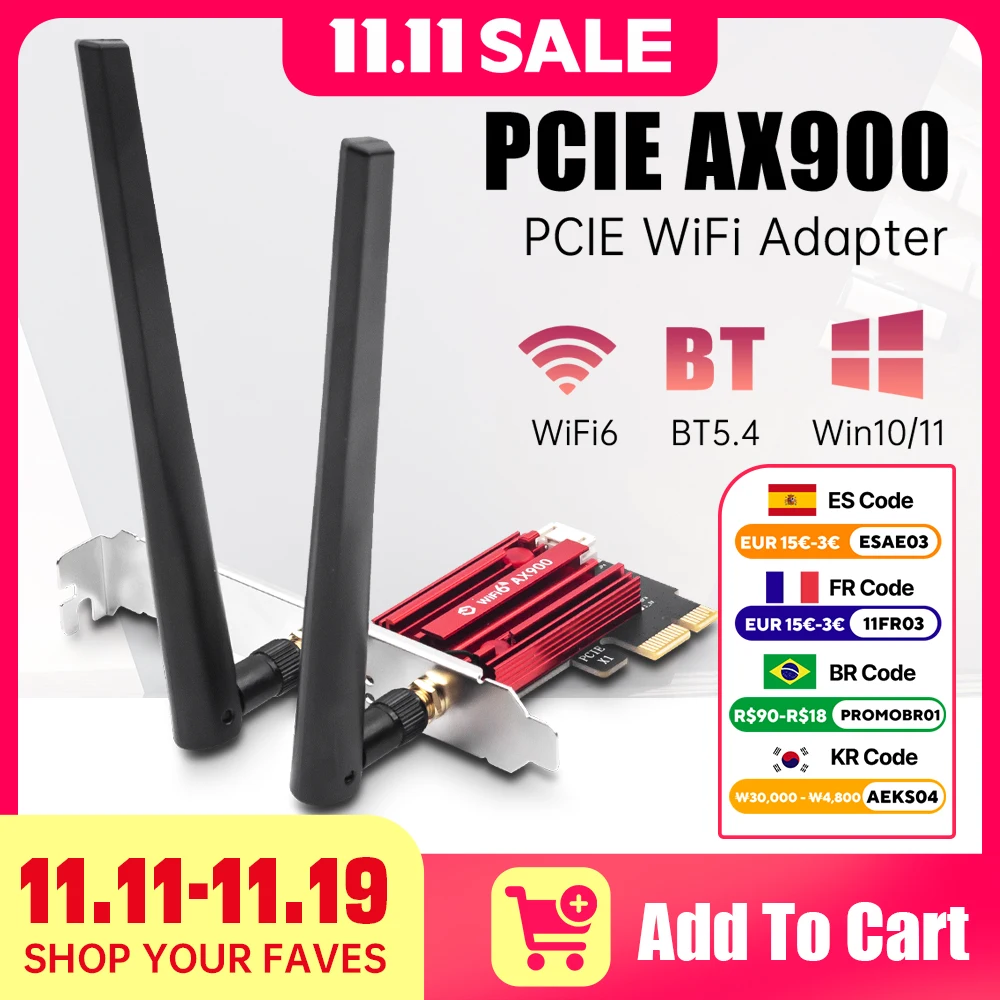 WiFi 6 AX900 PCIE Wi-Fi адаптер BT5.4 802.11AX двухдиапазонная беспроводная сетевая карта 2,4 ГГц/5 ГГц для настольных ПК Win 10/11