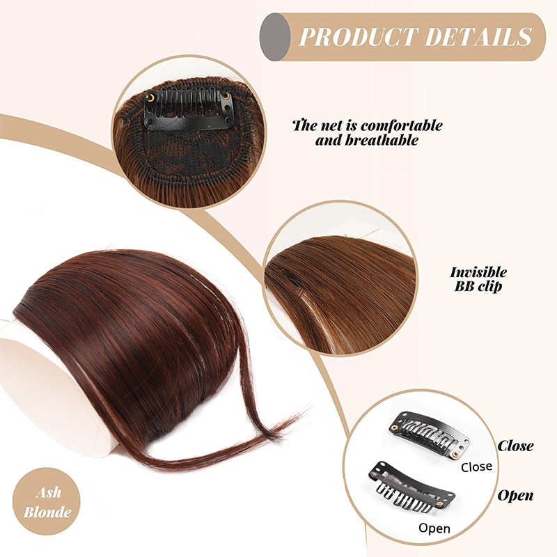 Synthetische Haarspange im Pony, braun gefärbt, unsichtbare vordere Fransen, Clip-in-Haar, Air Bangs, natürlicher schwarzer Kunsthaar-Pony für Mädchen