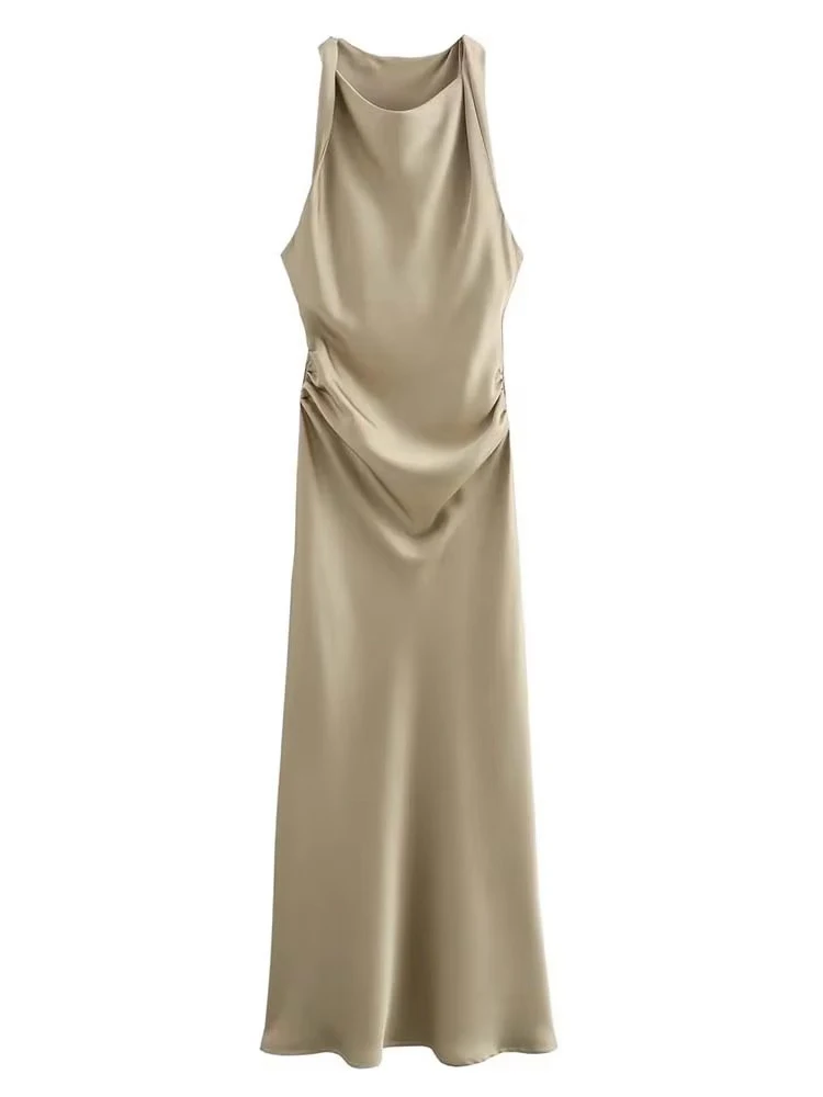 Satin Lange Kleider für Frauen 2024, Sommer Slip Midi Kleid Frau Sexy Abend Party Kleid Ärmellose Weibliche Elegante Kleider