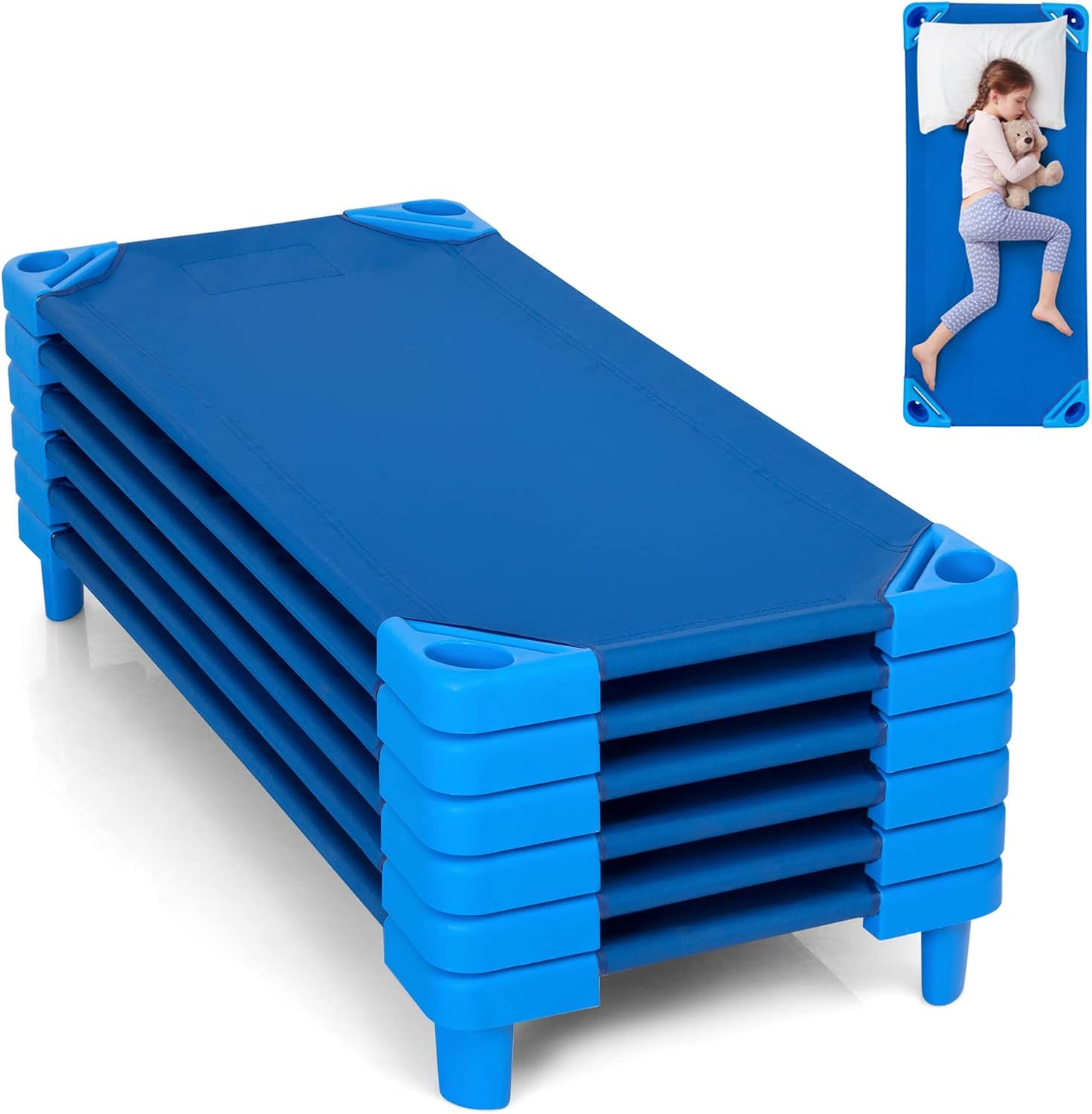Stackable Sleeping Daycare Cots for Kids, Portable Toddler Nap Cots, 52" L x 23" W, Ready-to-Assemble, Space-Saving Children Nap