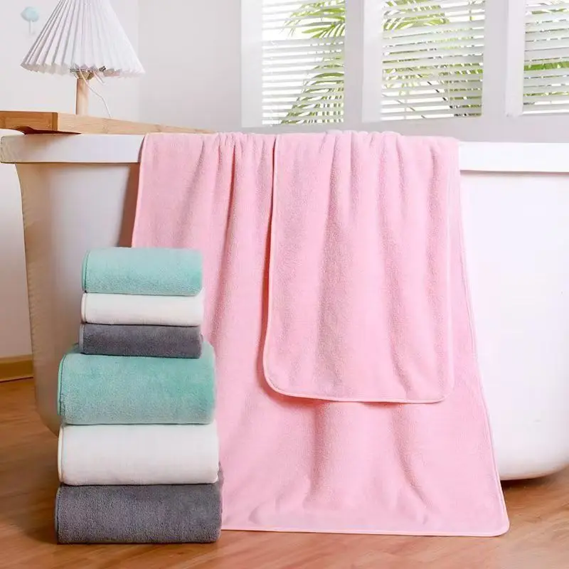 Coral Fleece Thickened Towel and Bath Towel Set, Solid Color, Soft and Absorbent, Suitable for Home Gym Face Washing Towels