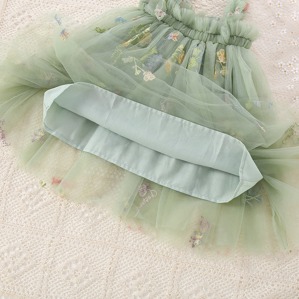 Mignon enfant en bas âge filles maille bretelles arc robe moelleux Tulle Tutu robe de princesse été bébé filles broderie fleur tenue décontracté