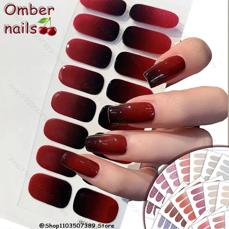 Envolturas de uñas de Gel completamente curadas desnudas, pegatina de larga duración sin lámpara, calcomanía de uñas francesa, pegatina impermeable para uñas Omber, 16 puntas
