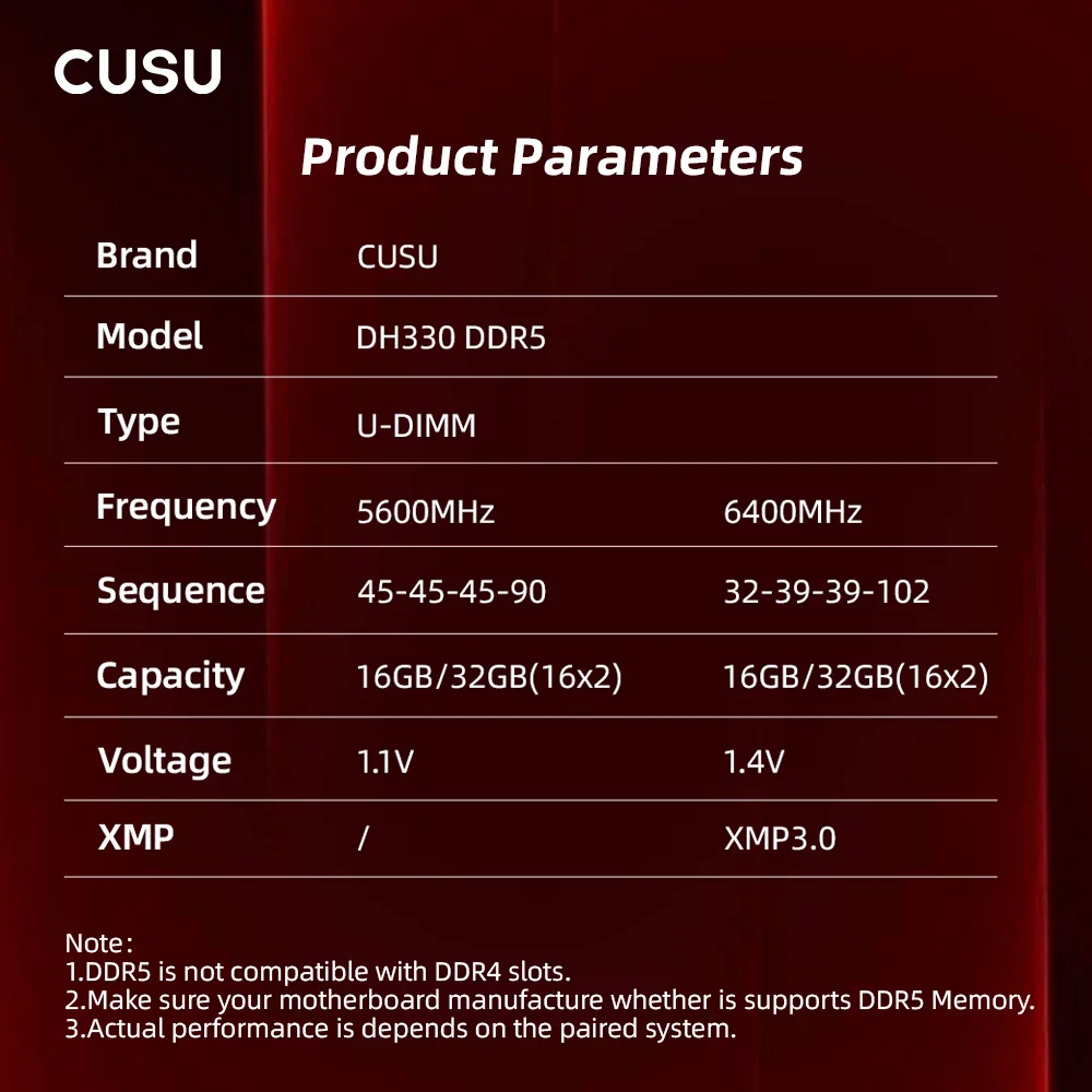 CUSU DDR4 8GB 16GB 3200MHz 3600MHz DDR4 Memoria Ram DDR5 4800MHz 5600MHz 6400MHz 288pin Udimm Memoria de escritorio para computadora