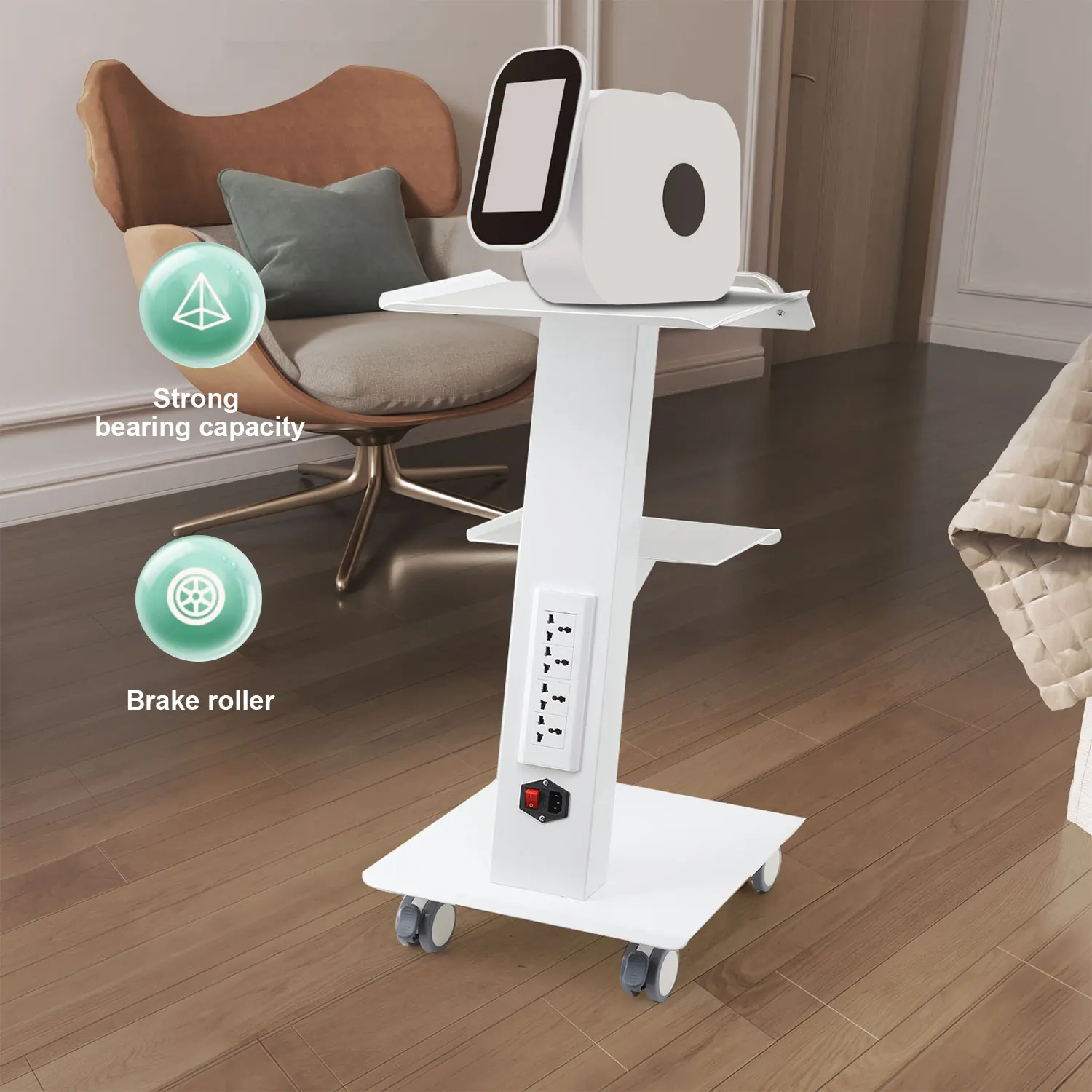 Carrello da salone multifunzionale Carrello in acciaio a 3 livelli 4 prese di corrente per uso ospedaliero dentale di laboratorio medico di bellezza