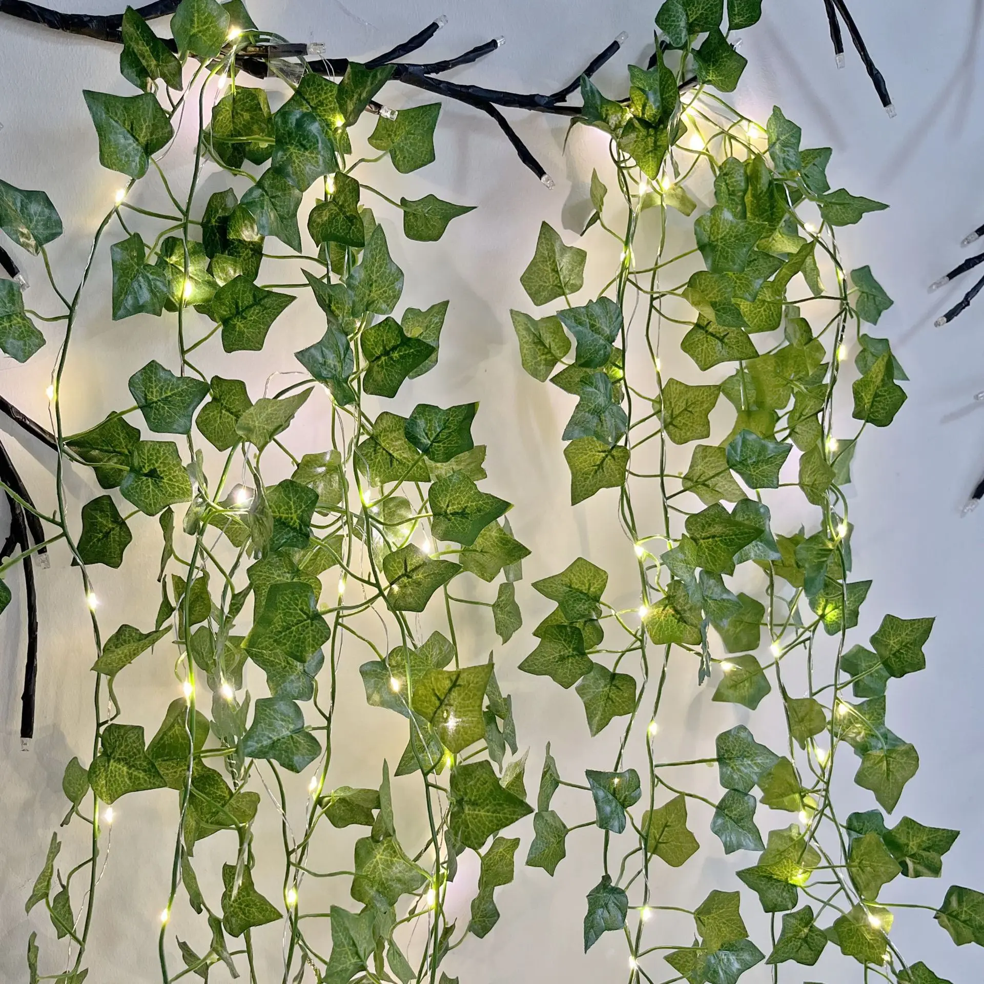 2M 20 LED zielony liść sztuczne rośliny girlanda żarówkowa zasilana z baterii wodoodporna wróżka girlanda żarówkowa na ścianę dekoracje świąteczne domu