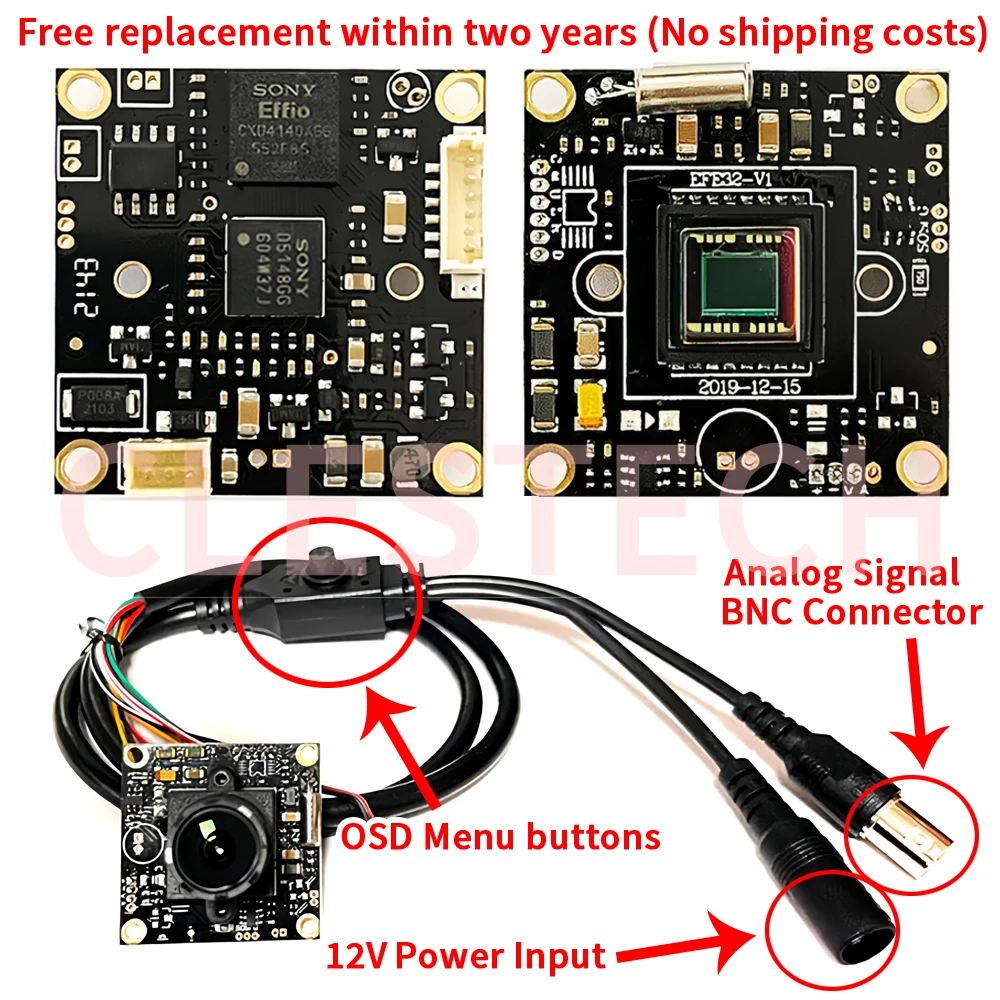 CLESTECH SONY EFFIO CCD 4140 + 673 800TVL módulo de Chip cámara CCTV analógica 32*32mm microscopio DIY Cable de menú Osd conjunto completo Monitor de TV