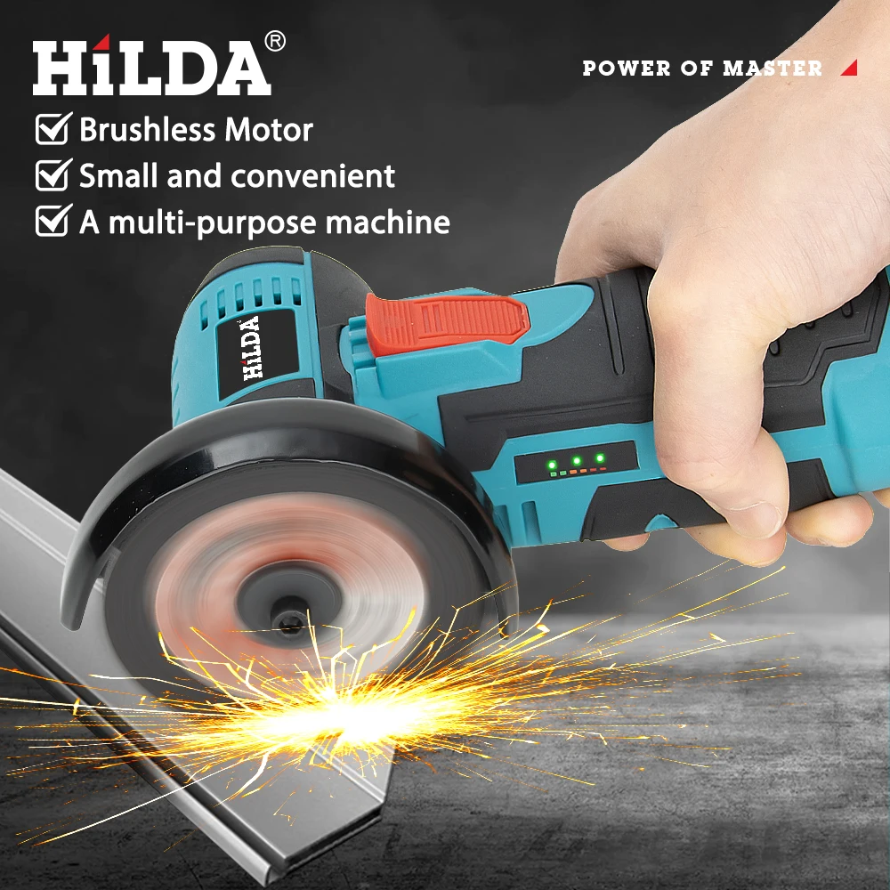 HILDA 12 V 3/4 Zoll Lithium-elektrischer Winkelschleifer, wiederaufladbarer Akku, bürstenlose/gebürstete Poliermaschine, Mini-Schneidemaschine