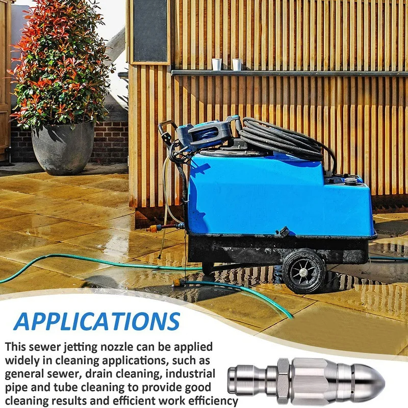 Boquilla rociadora de alta presión con chorro de agua SenNan, alcantarillado limpio, lavadora a presión de acero inoxidable de 1/4 ", herramienta de boquilla de manguera de drenaje de enchufe rápido