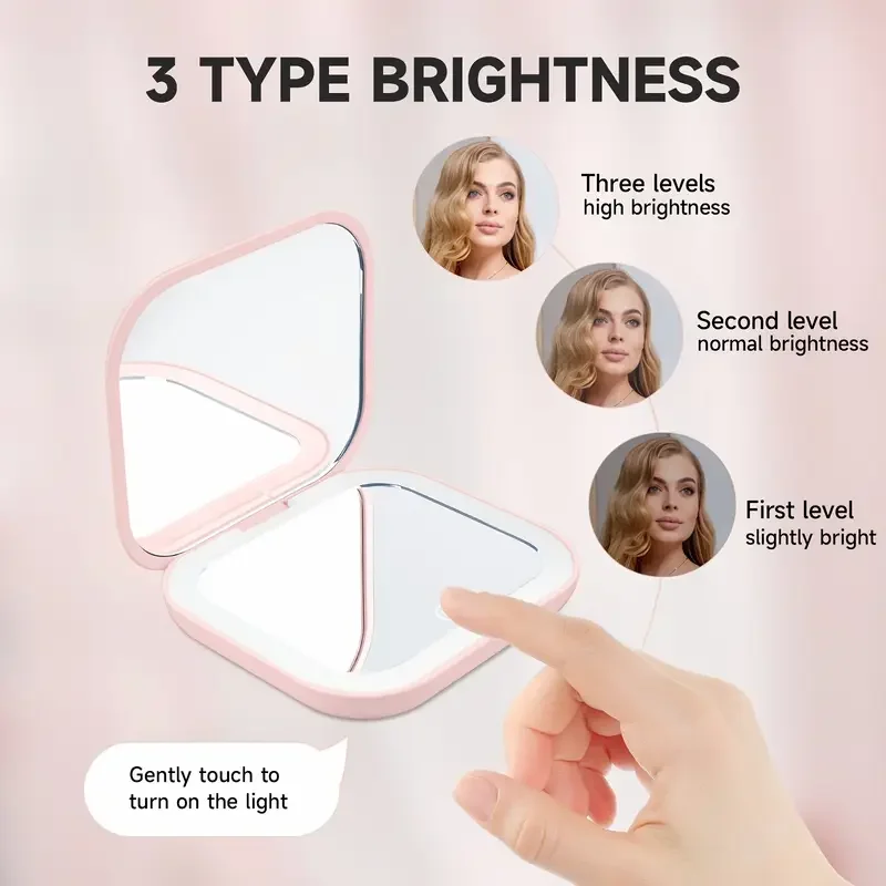 Specchio cosmetico pieghevole compatto mini regalo con luci Specchio per trucco da viaggio tascabile portatile piccolo con ingrandimento 2X