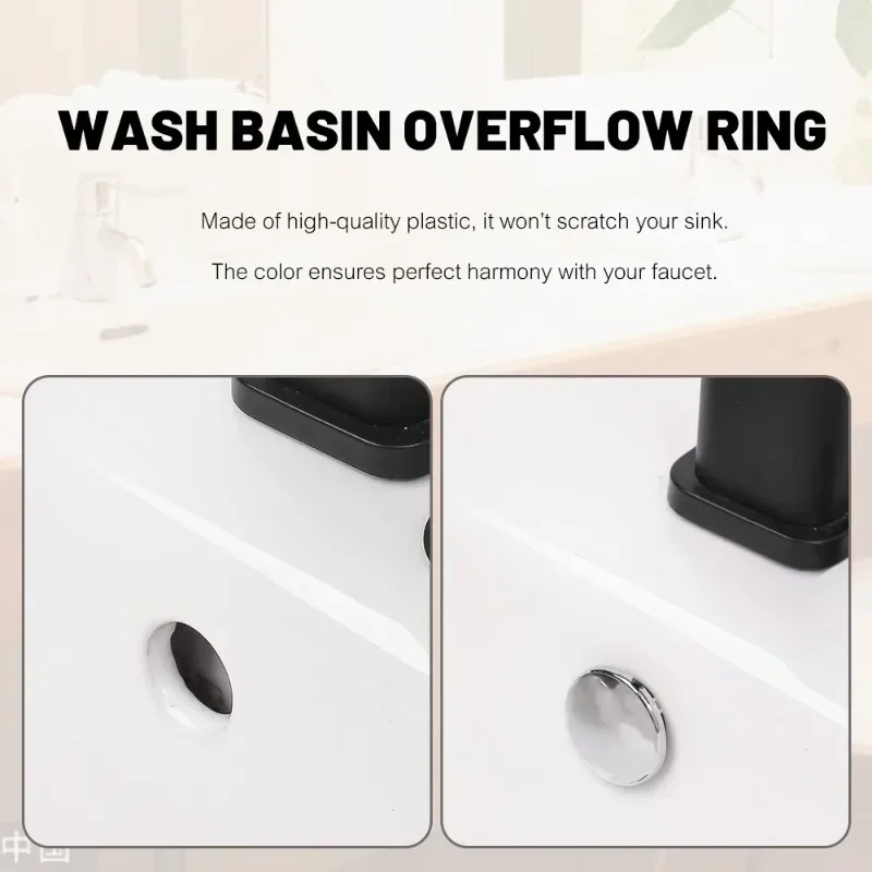 1/4PCS Plastic Bathroom Kitchen Basin Sink Overflow Cover Ring Insert Replacement Chrome Hole Round Drain Caps Basin Accessories