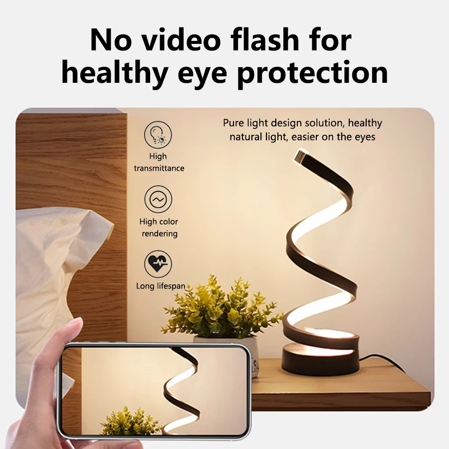 Usb plug in criativo espiral led night light regulável 3 cores ajustável para sala de estar escritório mesa quarto cabeceira decoração