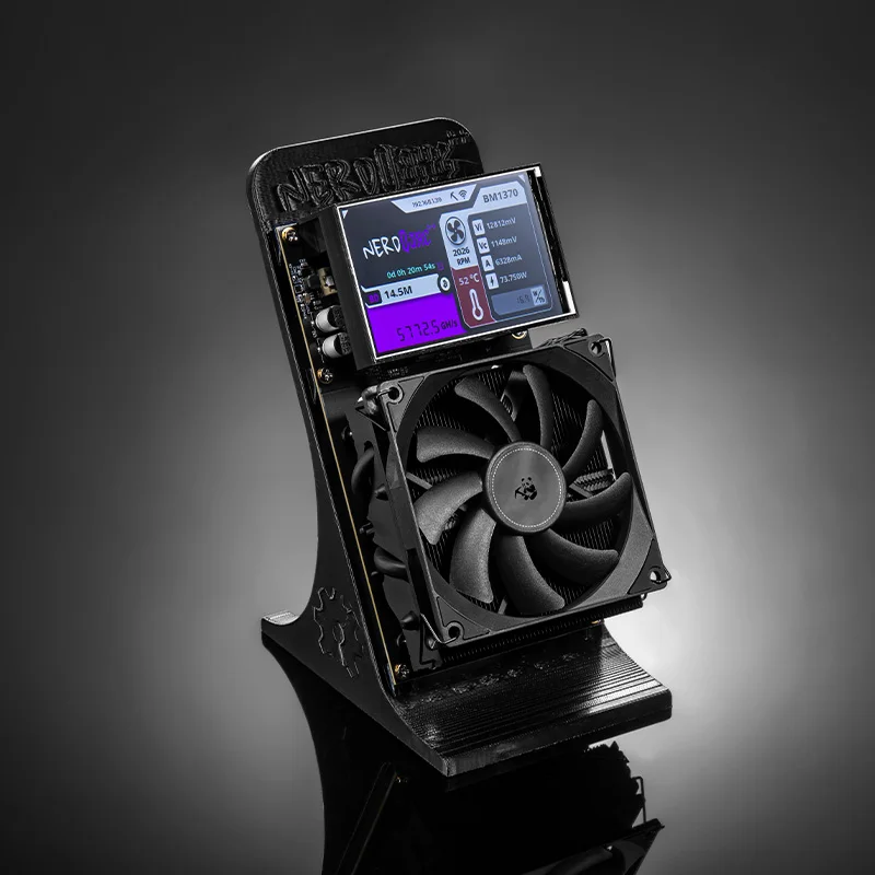 Nova máquina de mineração Bitaxe NerdQaxe++black BTC, com uma potência de computação de 4,8TH/s, consumo de energia de 75W e fonte de alimentação