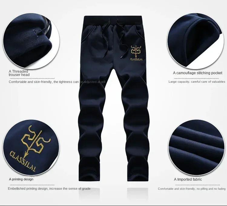 Traje deportivo Retro para hombre, sudaderas con capucha gruesas de lana + pantalón de chándal, sudadera de otoño e invierno, ropa deportiva, traje con estampado de letras para hombre