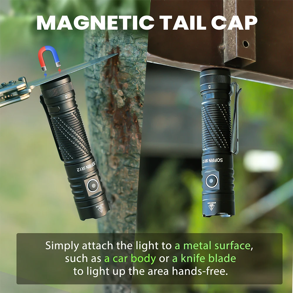 Sofirn SR12 1450lm Powerful 396m Pocket Flashlight SFT25R LED Spotlight Torch with Magnetic Tailcap