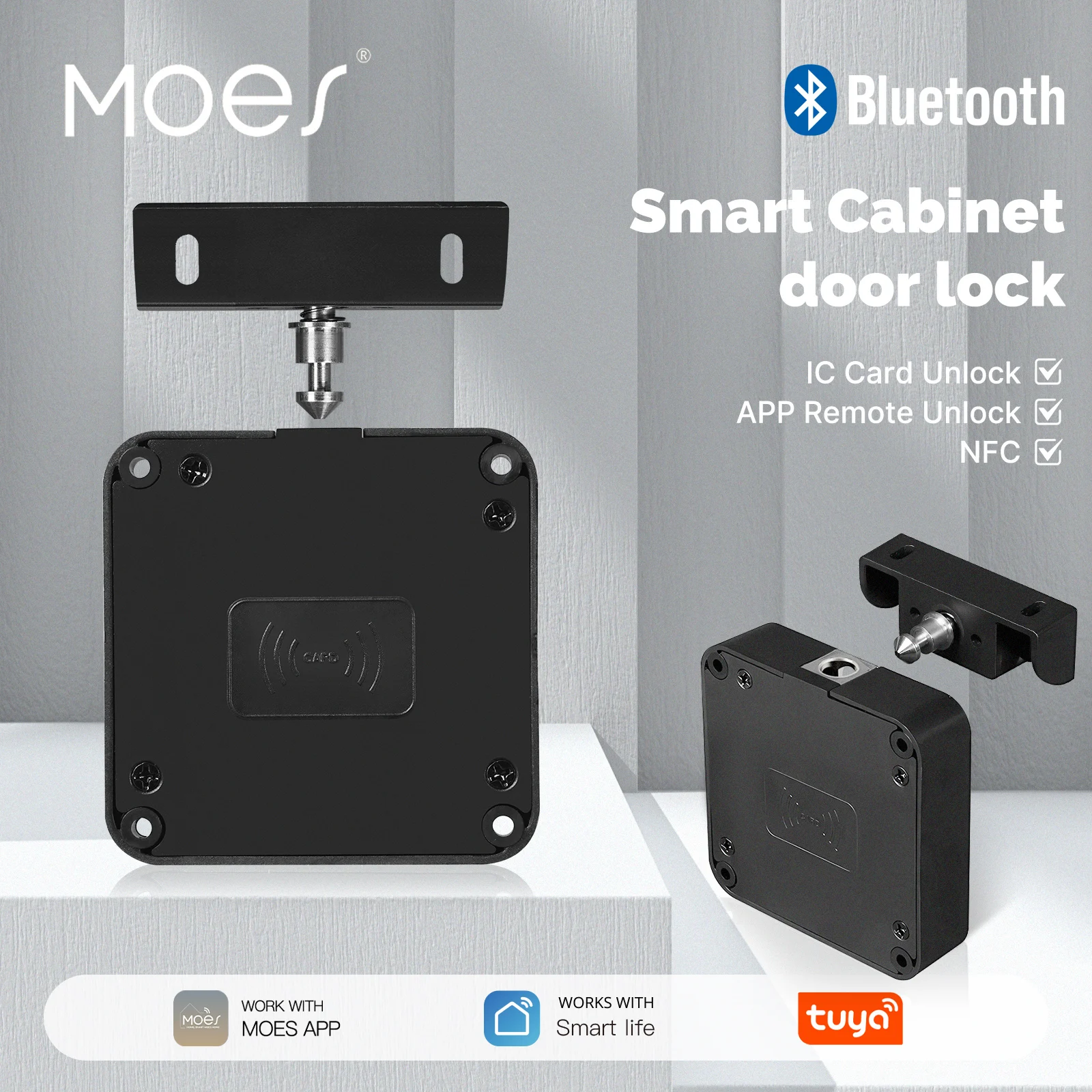 MOES-cerradura inteligente con Bluetooth, Compatible con Tuya, tarjeta IC sin llave, desbloqueo por aplicación remota, Control para puerta de armario de madera, muebles con cajones