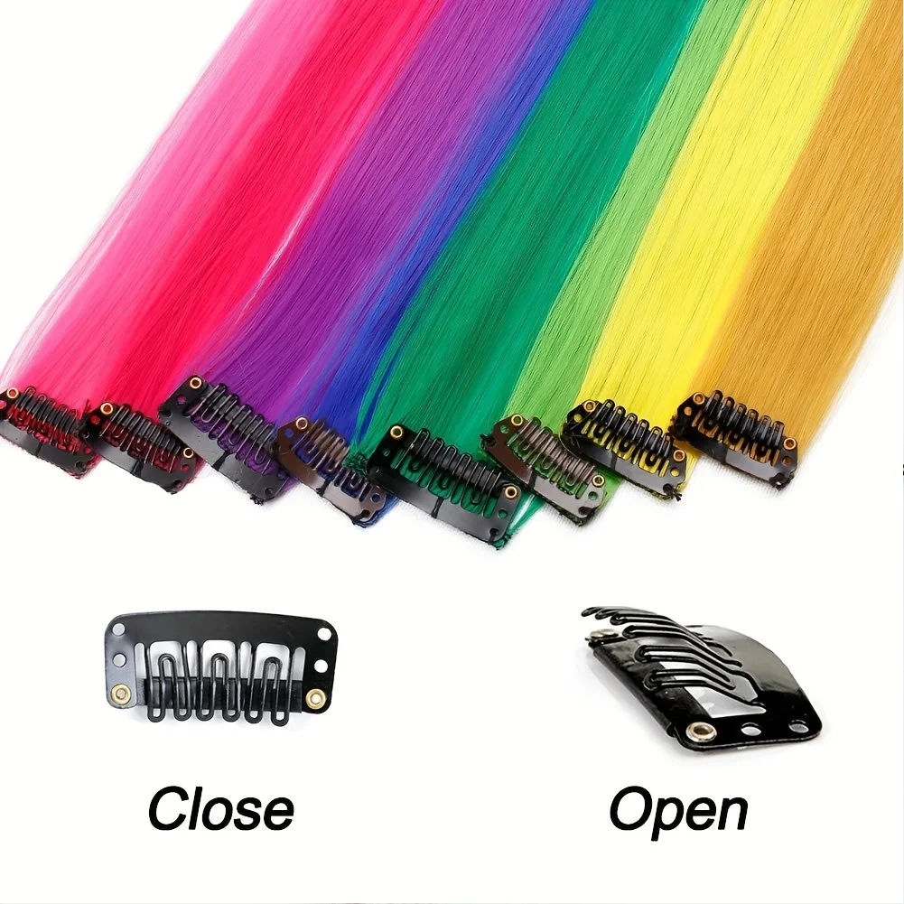 13 cores coloridas festa destaque clipe em extensões de cabelo reto para meninas 22 Polegada y2k multi-cor cabelo sintético postiços