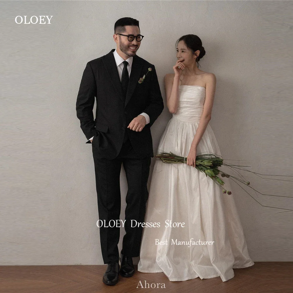 OLOEY Semplice A Line Taffetà Corea Abiti da sposa Servizio fotografico personalizzato Corsetto senza spalline Lunghezza pavimento Abito da sposa Taglie forti