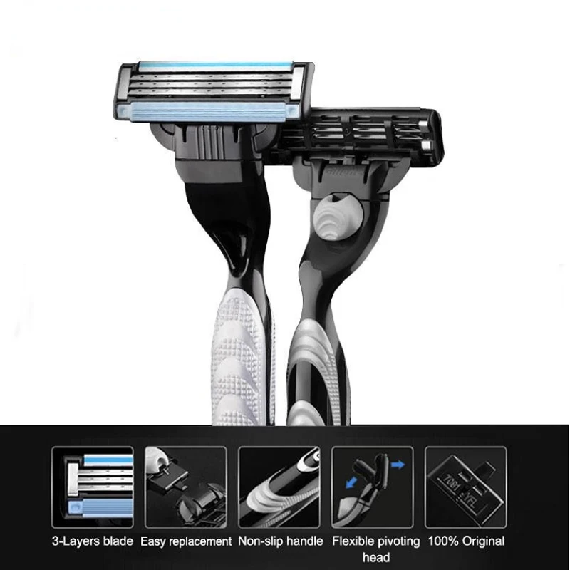 Gillette MACH 3 มีดโกนผู้ชาย 3 ชั้นใบมีด Fast Smooth Shaving Face เคราหล่อลื่น Strip เครื่องโกนหนวดด้วยตนเองสําหรับ Man