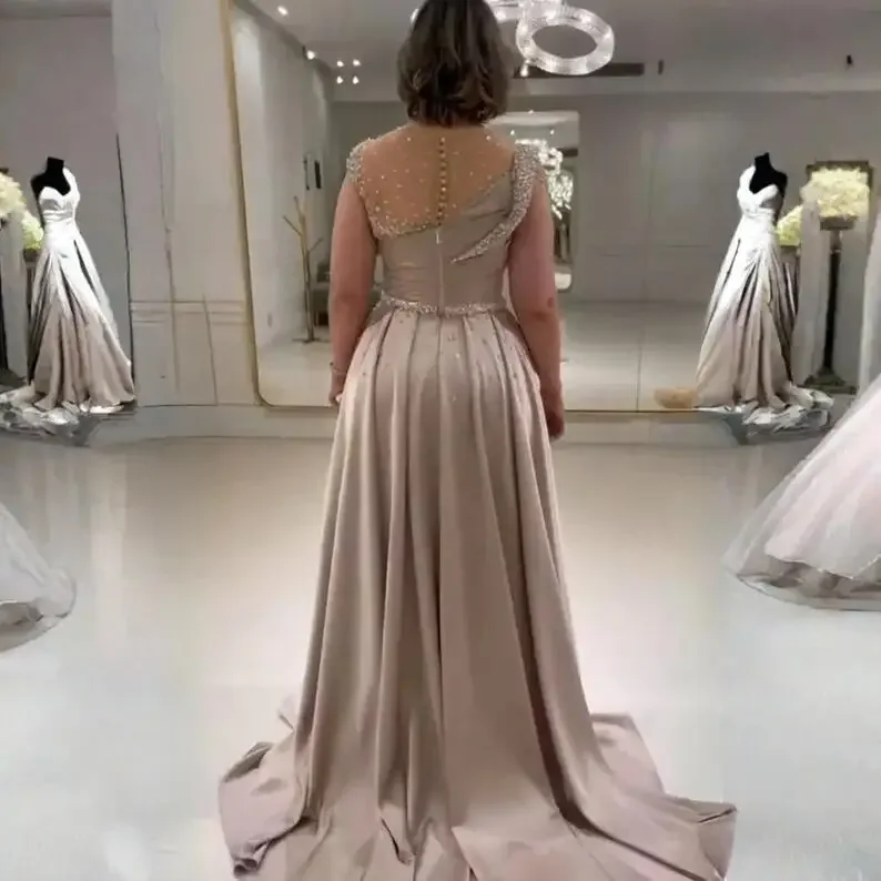 Robes mère de la mariée à paillettes de cristal, manches longues, champagne, grande taille, Rhde promo, vêtements africains