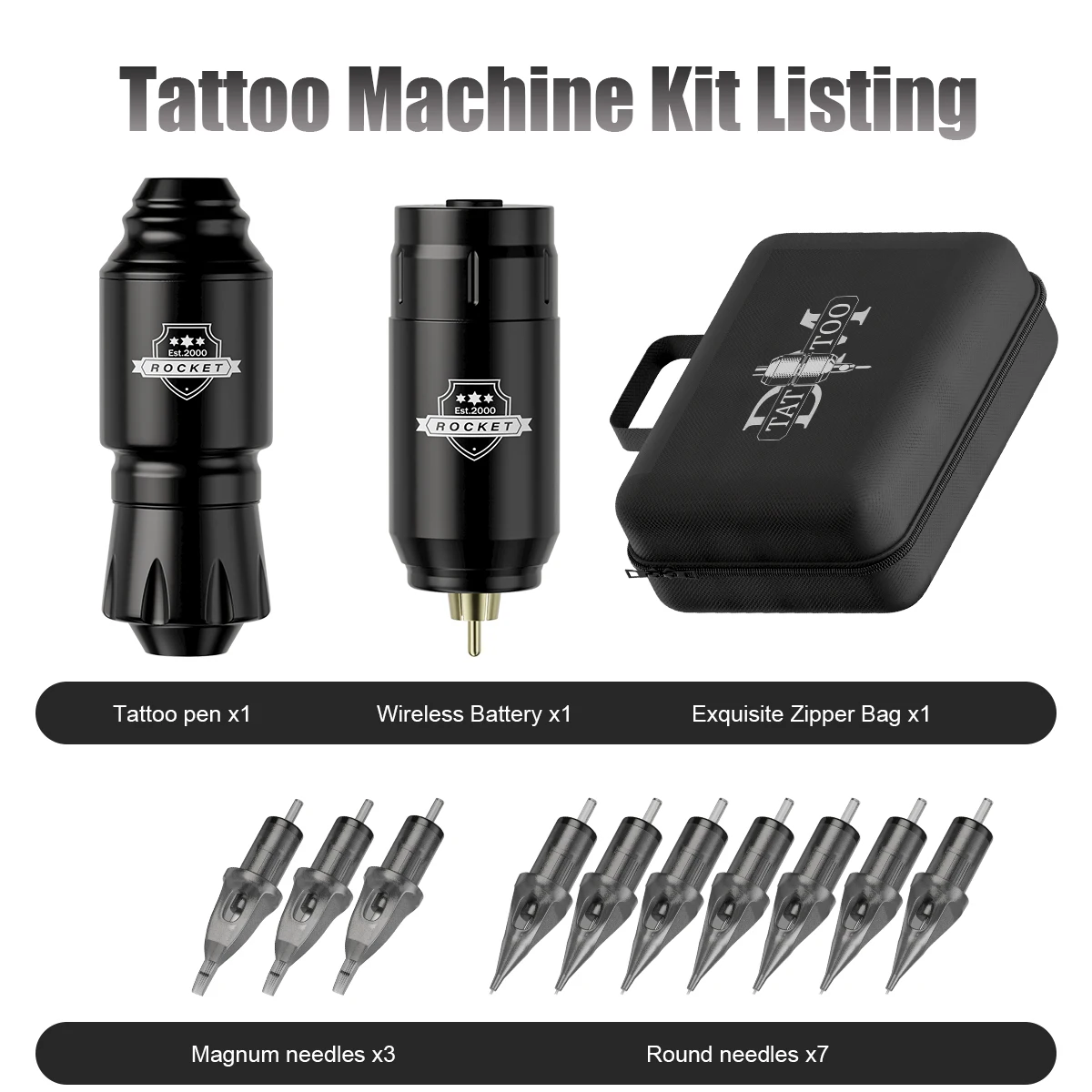 DM ไร้สาย Tattoo Kit Complete Mini Rocket เครื่องแบตเตอรี่เข็มหมึกโรตารีสักปากกาแต่งหน้าถาวร Tattoo Kit