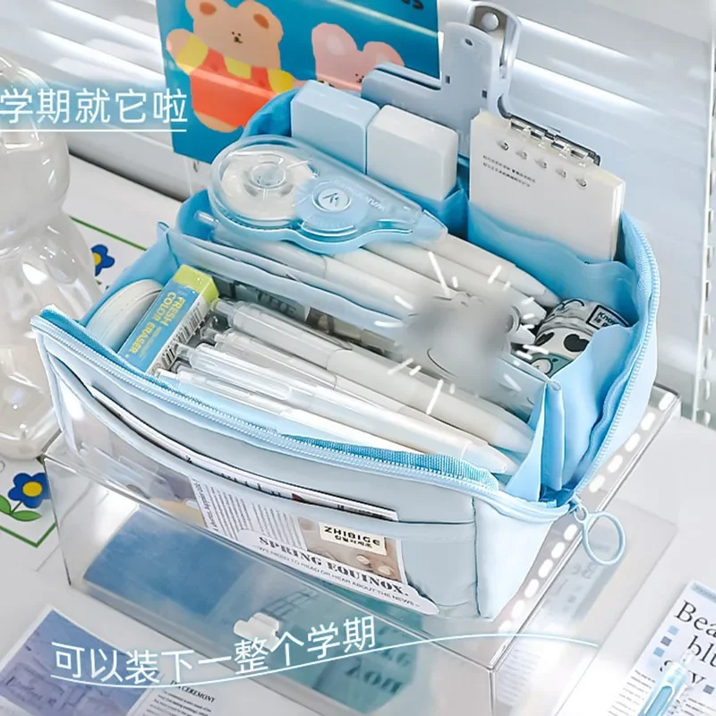 1pc Simplicity 10 Layer Pencil Case Fashion Solid Color Pencil Bag High Capacity Stationery Storage Bag Back To School Student
