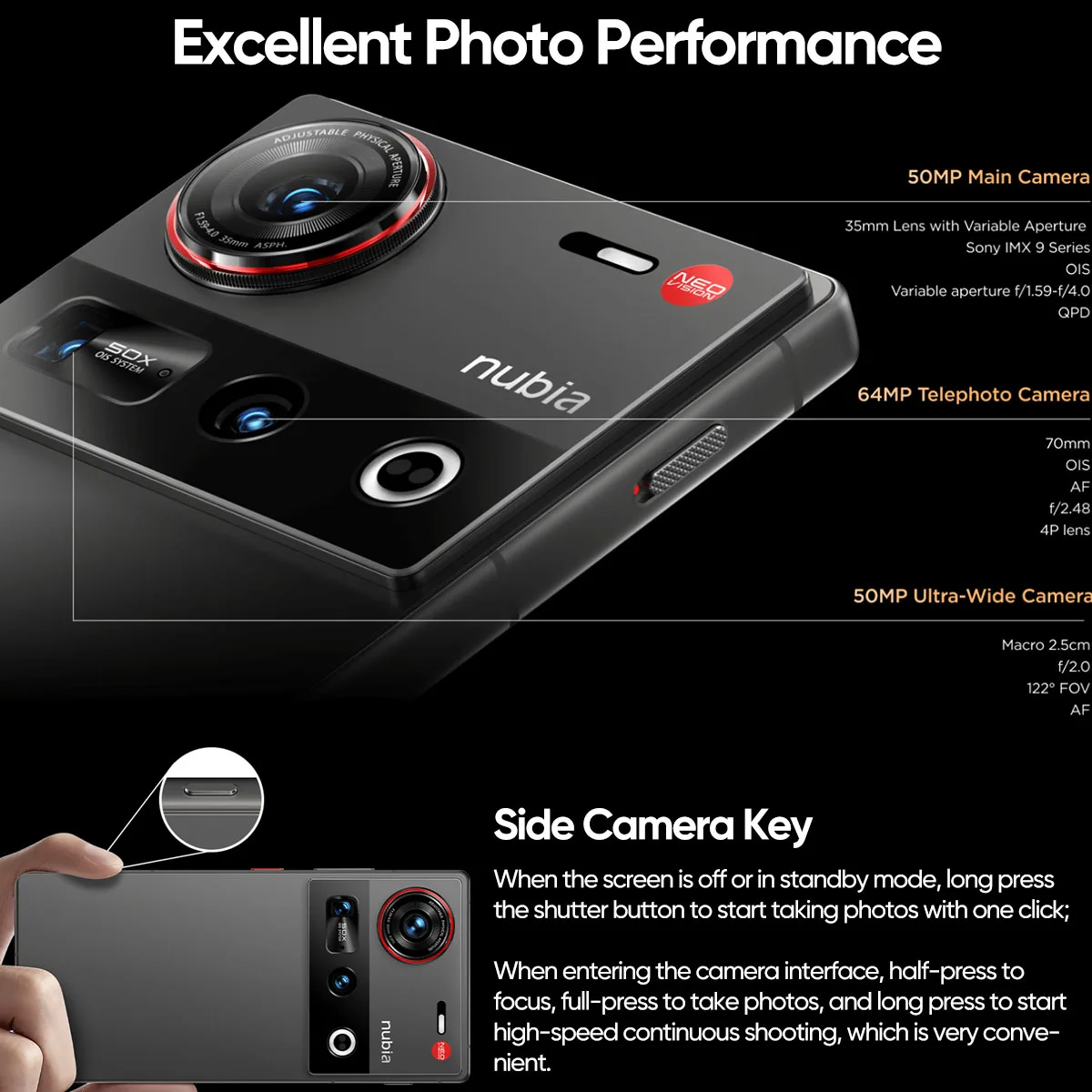 Nubia Z70 Ultra 5g Smartphone Snapdragon 8 Elite 6.85 ''144Hz Schermo Oled 6150 Mah Batteria 64Mp Fotocamera Android 15 Nfc Ip 6869 Versione Globale Telefono
