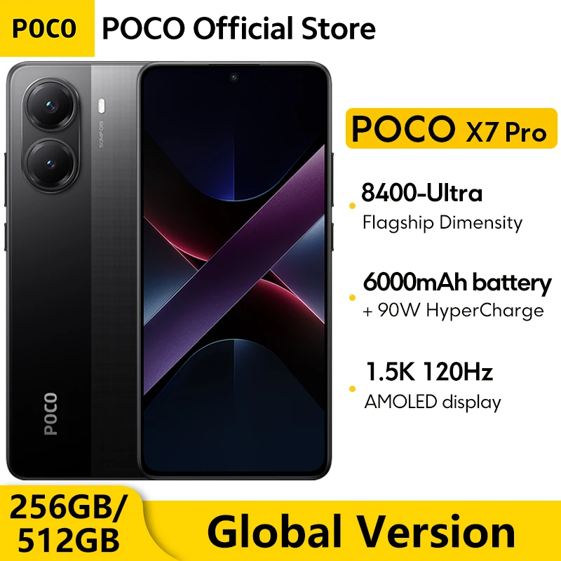 Versão global poco x7 pro celular 256gb 512gb dimensão 8400-ultra 6.67 "120hz display 90w carregamento 6000mah 5g nfc