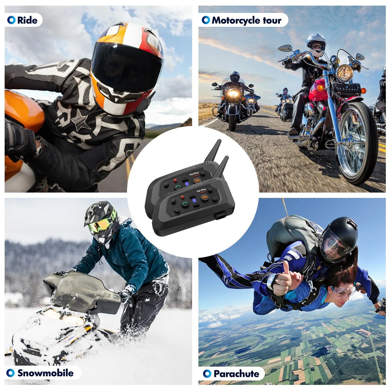 Xinowy v6 plusオートバイ用ヘルメットBluetoothヘッドセットインターホン1200mインターフォンコミュニケーター防水6ライダー
