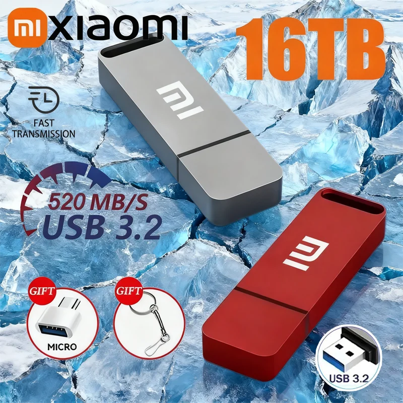 Xiaomi Original Pen Drive 16TB USB 3.2 Flash Drive High-Speed Pen Drive Type-C Metal USB Memory For Computer Storage Devices