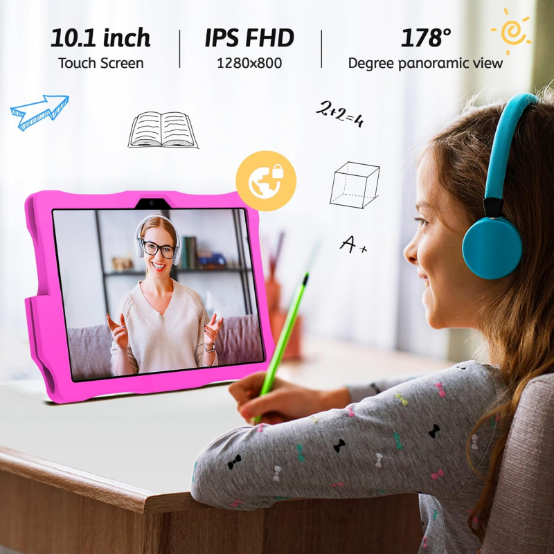 Kinstone 10,1" Android 12 Kinder-Tablet mit Augenschutz T310 Quad Core CPU 3 GB + 32 GB 1280 x 800 HD IPS 6000 mAh WiFi Bluetoo