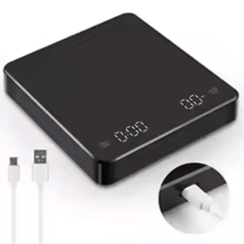 KC2 Digital Rechargeable Coffee Scale with Timer LED Screen Espresso USB 0.1g to 3kg High Accuracy Measuring Kitchen Scale