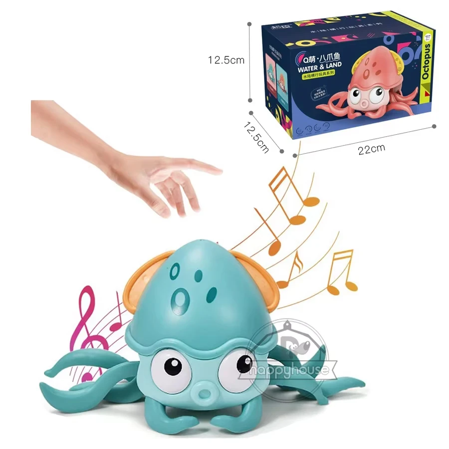 Polvo rastejando brinquedos do bebê com música led luz brinquedos musicais para a criança evitar automaticamente obstáculos brinquedos interativos para crianças