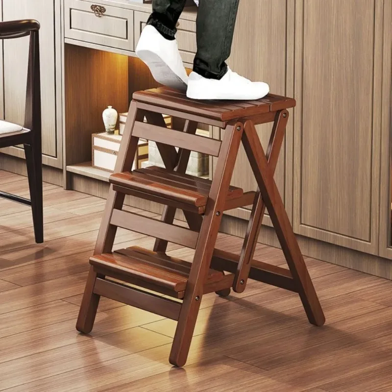 Foldable Ladder Chair Solid Wood Ladder Stool Household Installation-free Climbing Pedal Multi-functional Climbing Step Stool