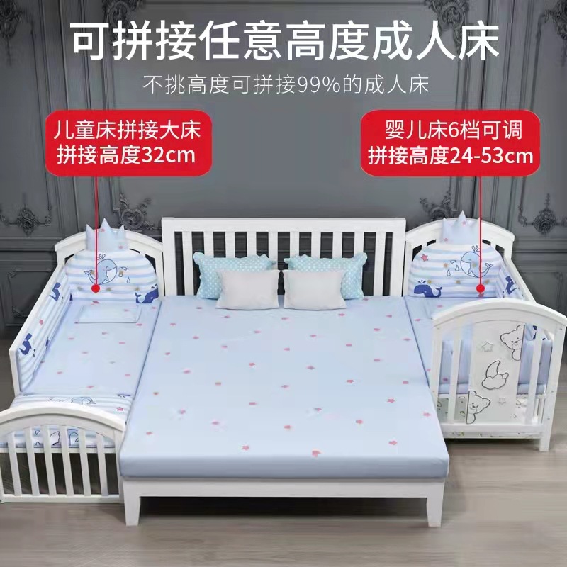 Solid Wood Baby Crib Multi-Function Convertible Portable Rocking Bed Newborn Movable Children Bedside Sleeper​​, Children Beds