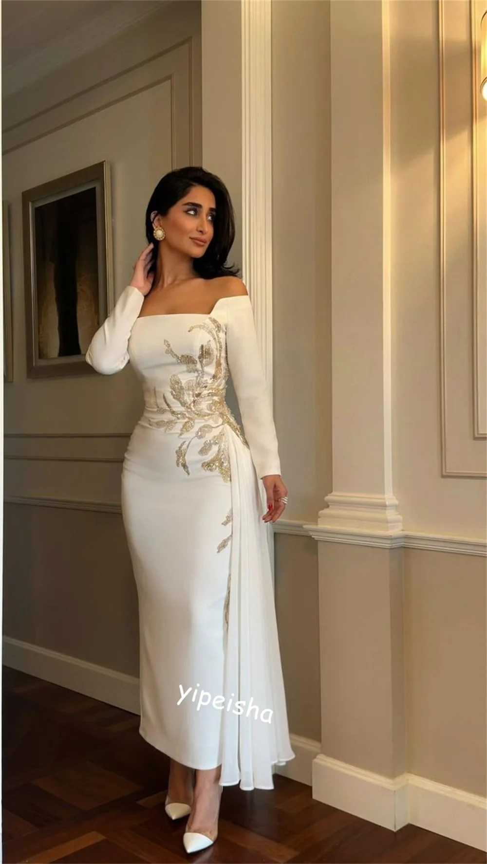 CustomizedJiayigong High Quality Sparkle Beading Party A-line Off-the-shoulder Bespoke Occasion Gown Midi Dresses