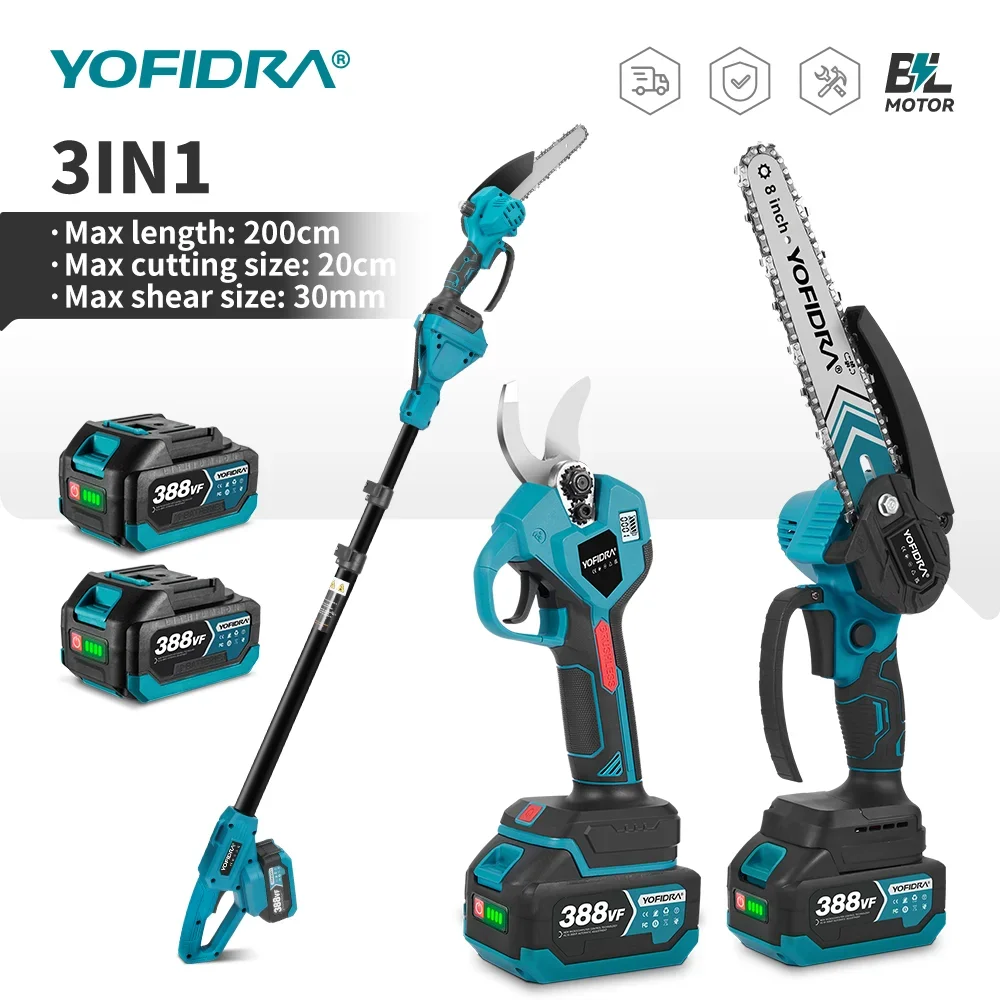 YOFIDRA Бесщеточные 32 мм ножничные электрические 8-дюймовые бензопилы телескопический шест высокий садовый обрезной электроинструмент для Makita 18 В аккумуляторный штифт