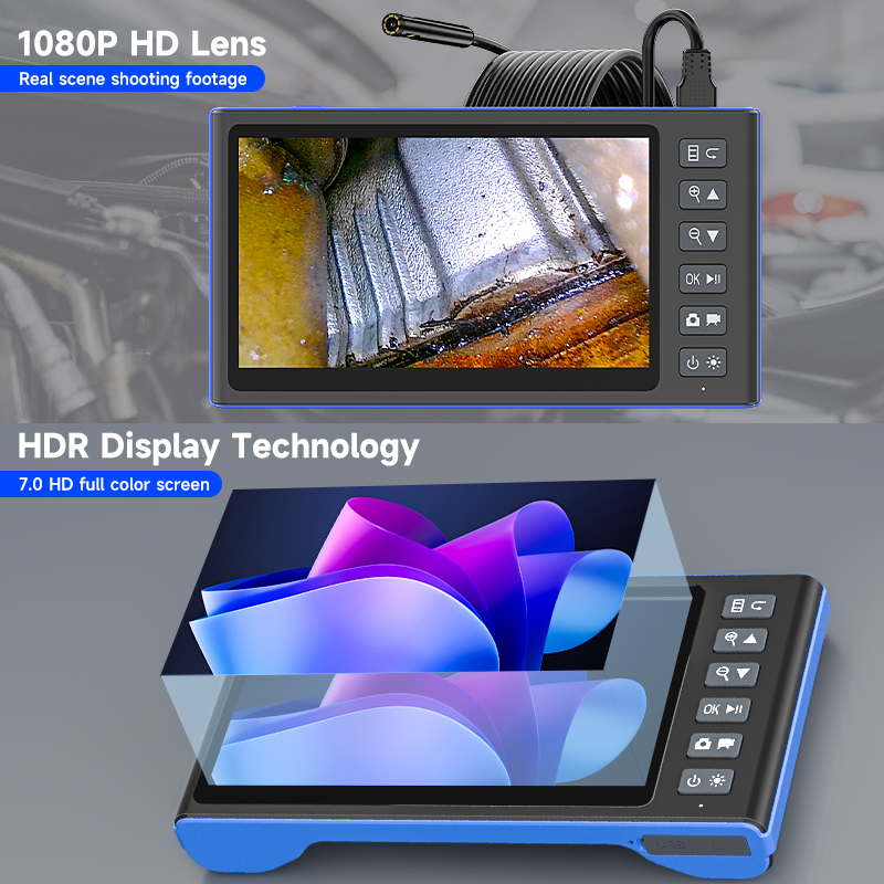 Endoscopio con schermo IPS da 7 pollici HD1080P Singolo Doppio Triplo HD1920 5MP Autofocus Fotocamera Spina USB Periscopio di ispezione per auto Scatta foto