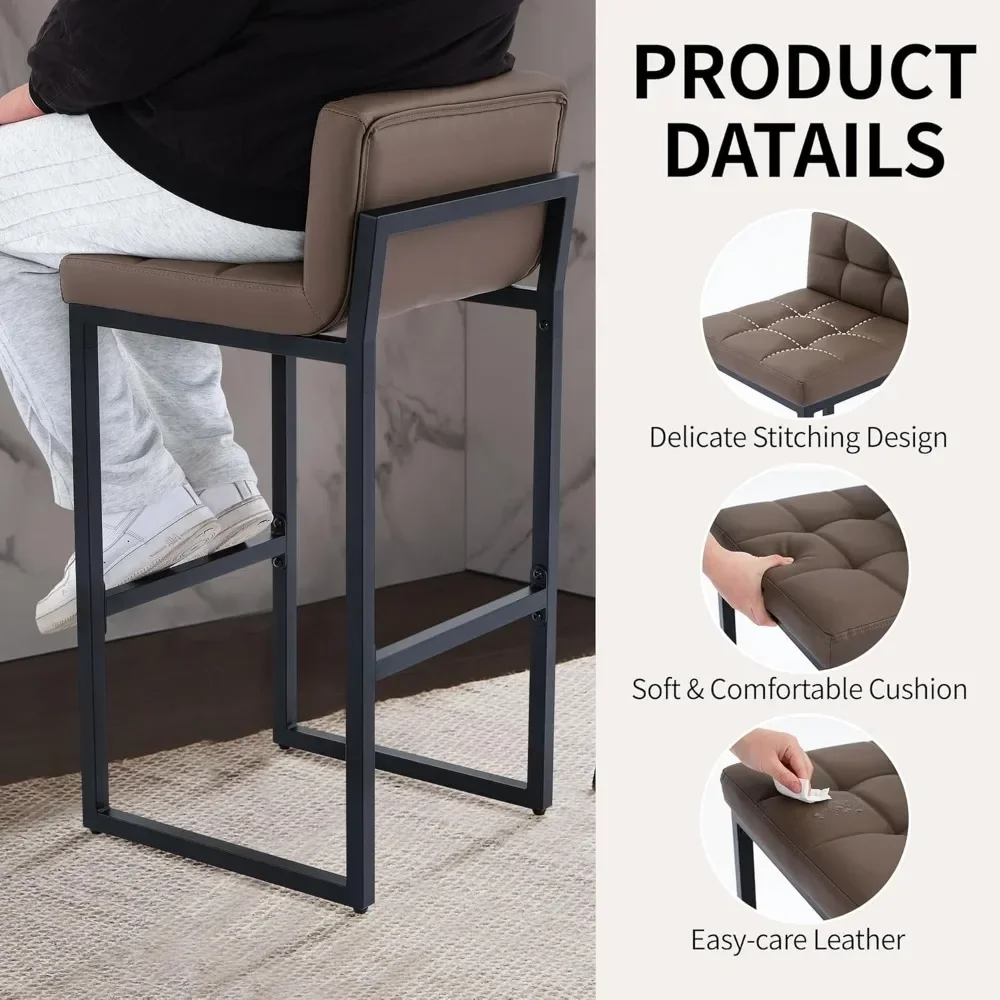 Bar Stools , Upholstered PU Leather Counter Height Barstools with Low Back and Thickened Metal Legs, Modern Chairs